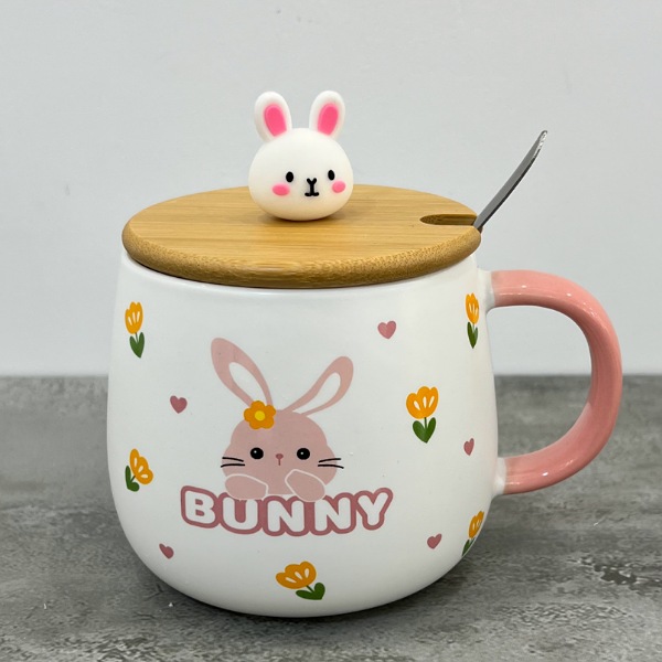 عکس اصلی ماگ سرامیکی درب چوبی طرح خرگوش کد 449