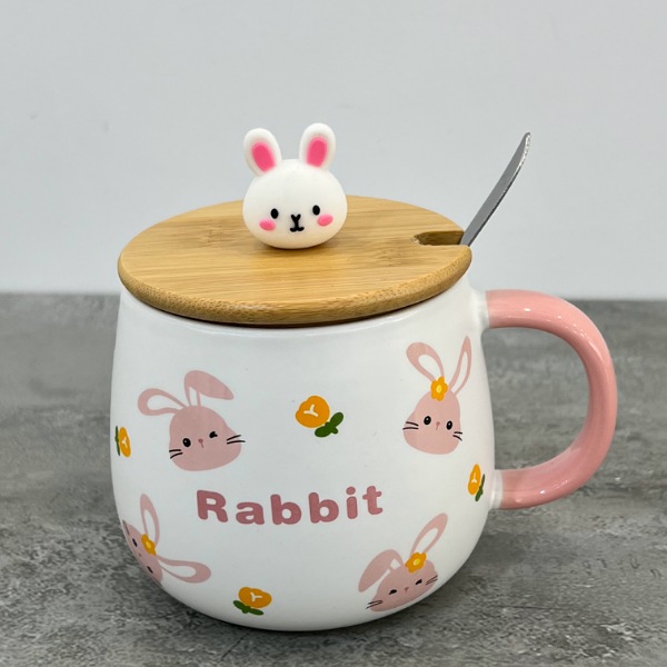 عکس اصلی ماگ سرامیکی درب چوبی طرح خرگوش کد 451