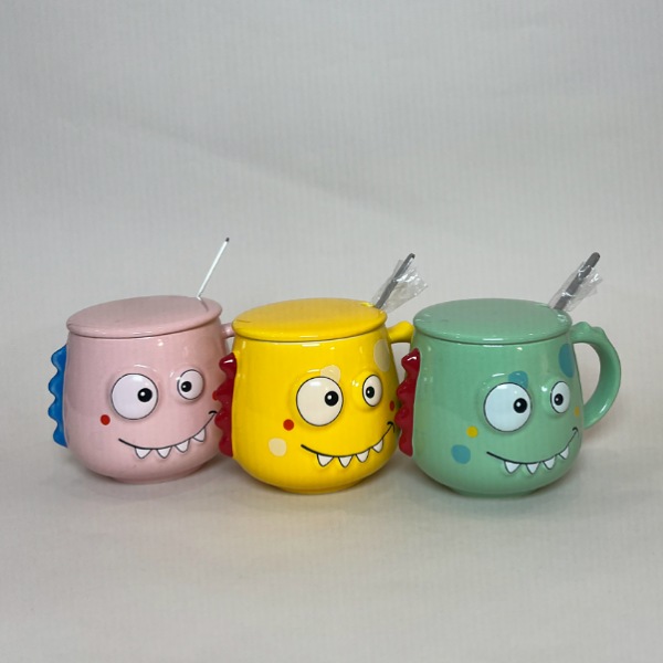 عکس اصلی ماگ سرامیکی درب دار طرح دایناسور کد 975